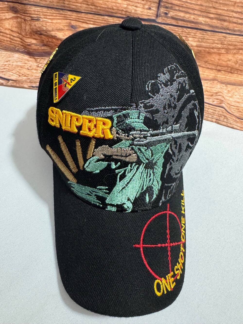 US Warriors Sniper Hat Black Adjustable With Two Pins